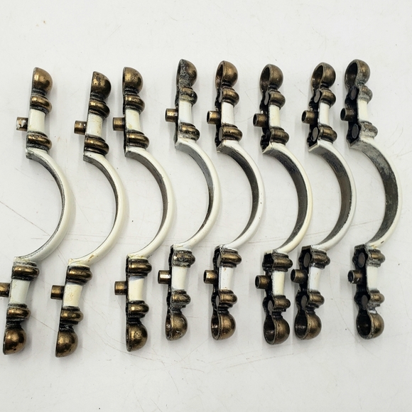 8 Vtg Brass White Enamel Drawer Pull Handles Amerock 5 in 3 Inch Center - Picture 2 of 7